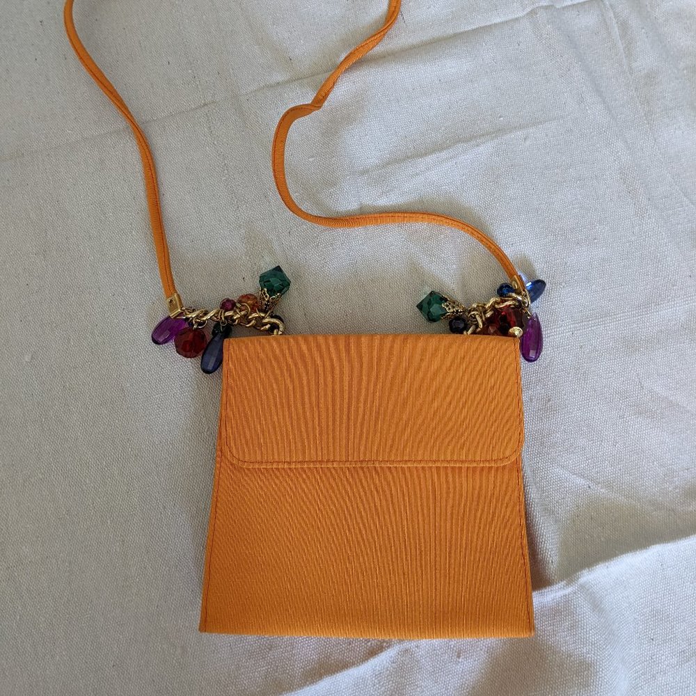 Lexiapel Vintage bright orange structured purse with colorful gems